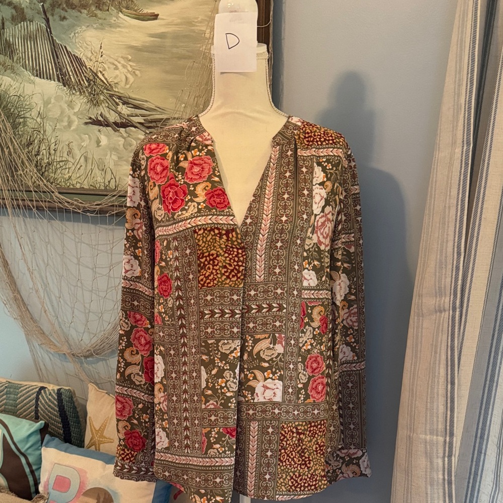 Soho Floral Patchwork Blouse - Green and Pink